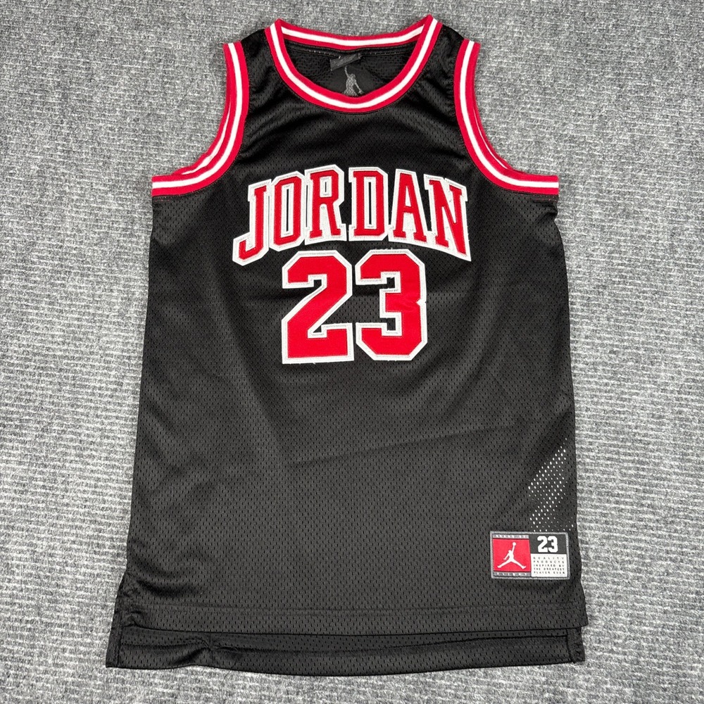 Kids Jordan 23 Black Red Basketball Jersey Size L